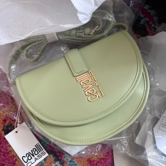 NWT Cavalli Class Green Crossbody Bag Marina Saddle Flap - Picture 3 of 4